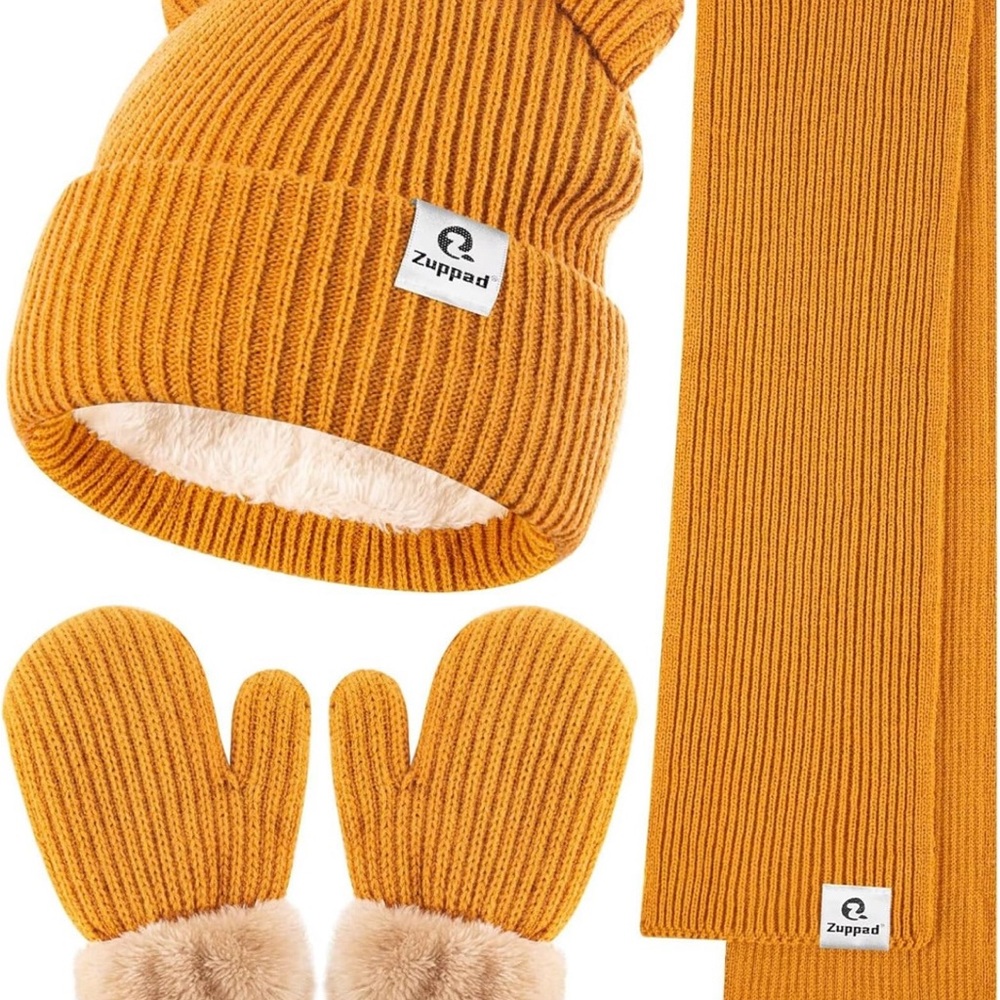 Baby beanie mittens scarf set toddler infant kids winter hat with bear ear